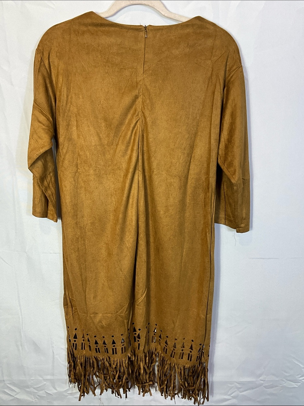 Neslay Design Fringe Bottom 3/4 Inch Sleeve Coffee Brown Midi Dress Size Medium - Picture 2 of 6